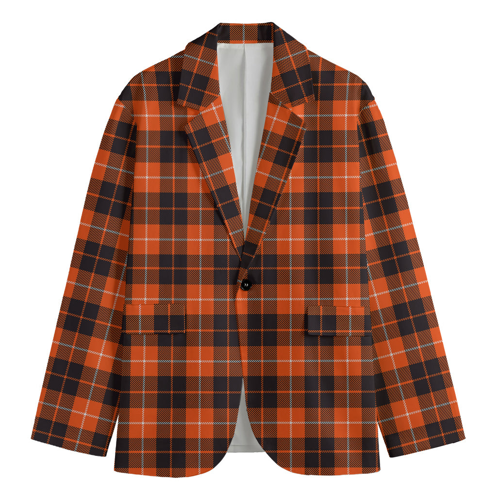 Orange Grey And White Tartan Print Men's Cotton Blazer