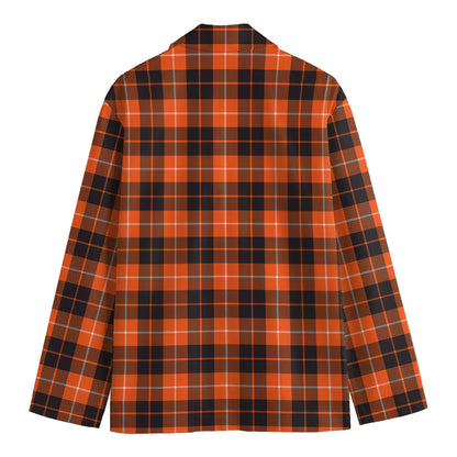 Orange Grey And White Tartan Print Men's Cotton Blazer