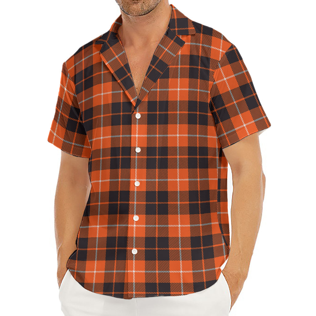 Orange Grey And White Tartan Print Men's Deep V-Neck Shirt