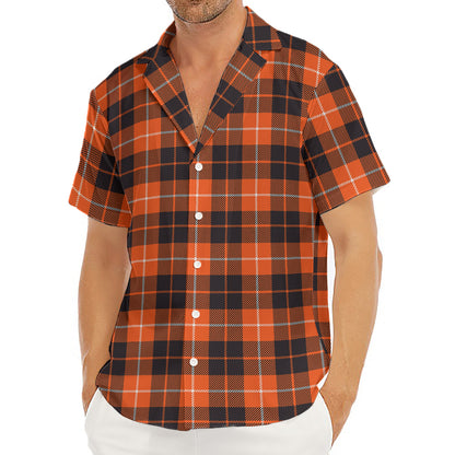 Orange Grey And White Tartan Print Men's Deep V-Neck Shirt