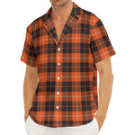 Orange Grey And White Tartan Print Men's Deep V-Neck Shirt