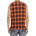 Orange Grey And White Tartan Print Men's Fitness Tank Top