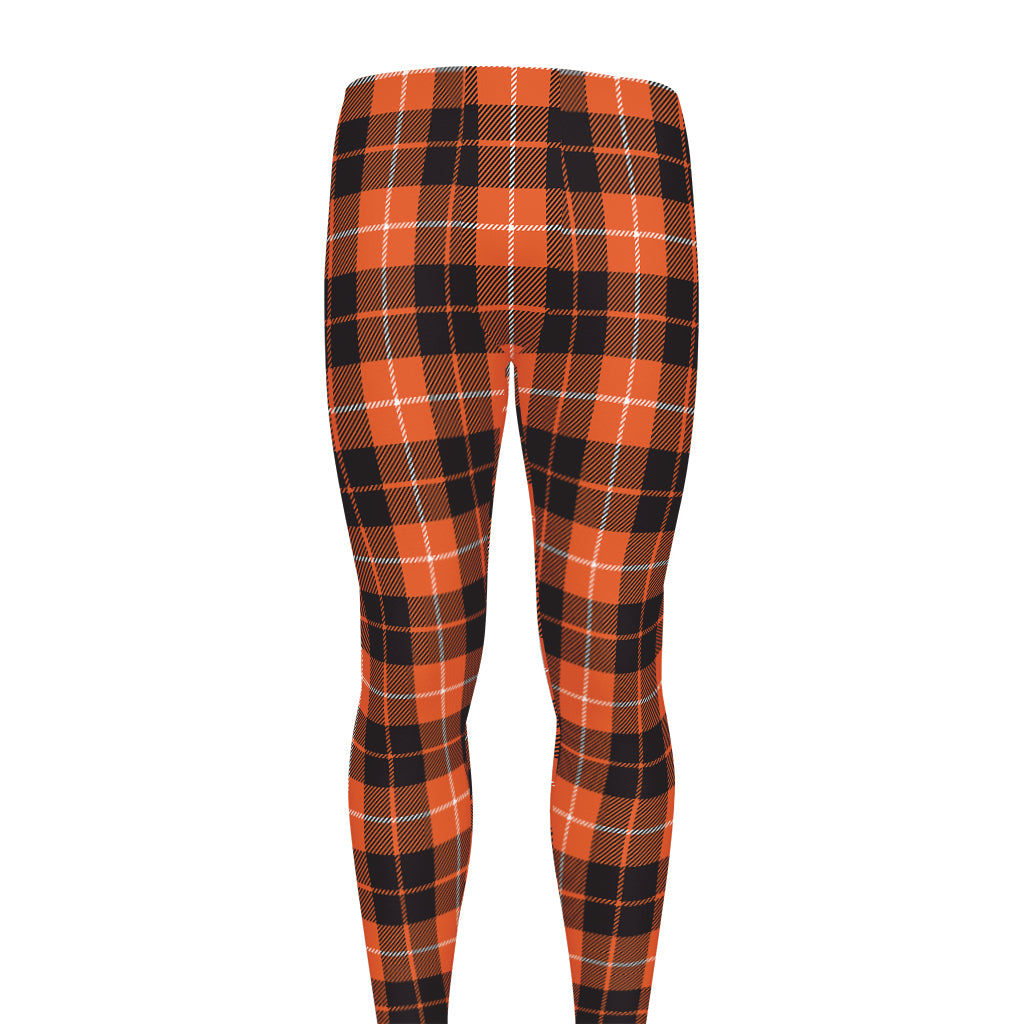 Orange Grey And White Tartan Print Men's leggings