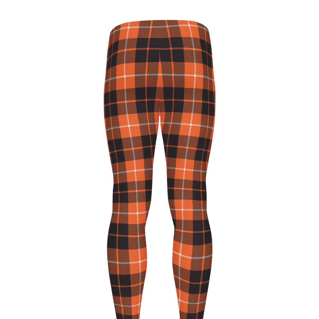 Orange Grey And White Tartan Print Men's leggings