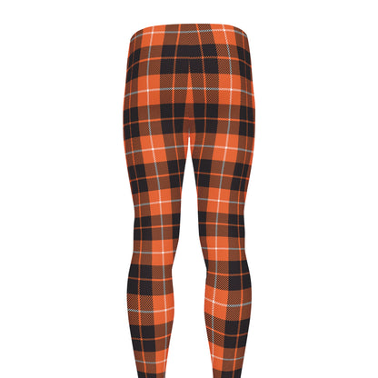 Orange Grey And White Tartan Print Men's leggings