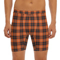 Orange Grey And White Tartan Print Men's Long Boxer Briefs
