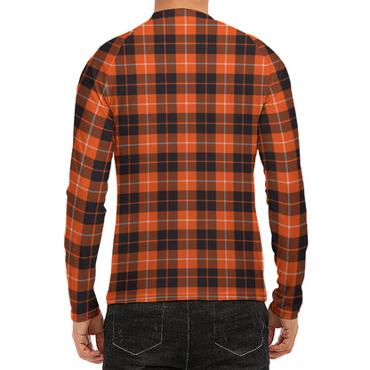 Orange Grey And White Tartan Print Men's Long Sleeve Rash Guard