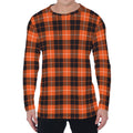 Orange Grey And White Tartan Print Men's Long Sleeve T-Shirt