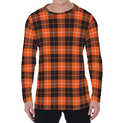 Orange Grey And White Tartan Print Men's Long Sleeve T-Shirt