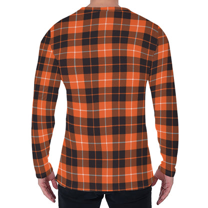 Orange Grey And White Tartan Print Men's Long Sleeve T-Shirt