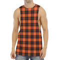 Orange Grey And White Tartan Print Men's Muscle Tank Top