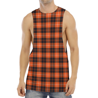 Orange Grey And White Tartan Print Men's Muscle Tank Top