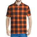 Orange Grey And White Tartan Print Men's Polo Shirt