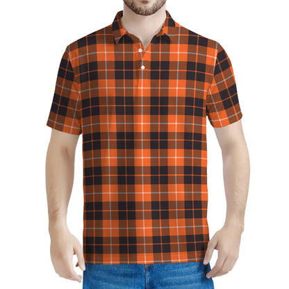 Orange Grey And White Tartan Print Men's Polo Shirt