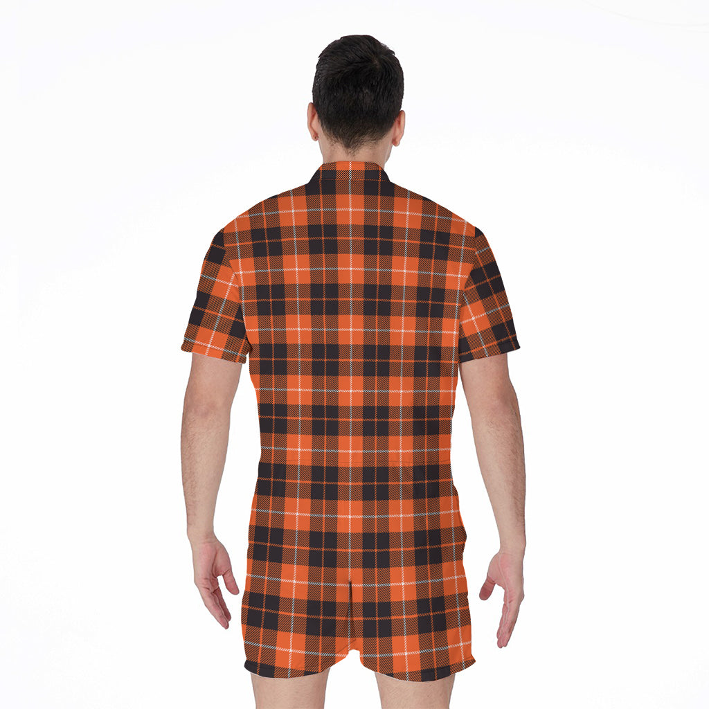 Orange Grey And White Tartan Print Men's Rompers
