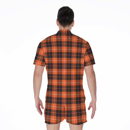 Orange Grey And White Tartan Print Men's Rompers