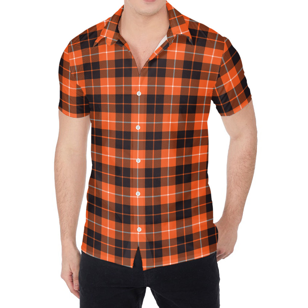 Orange Grey And White Tartan Print Men's Shirt