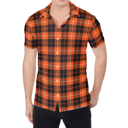 Orange Grey And White Tartan Print Men's Shirt