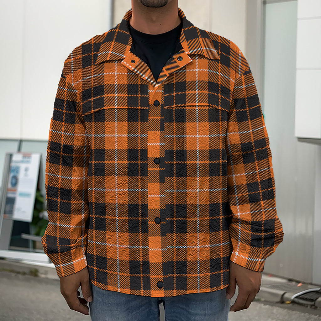 Orange Grey And White Tartan Print Men's Shirt Jacket