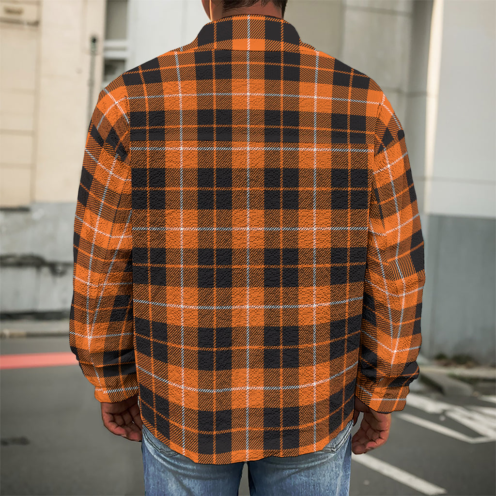 Orange Grey And White Tartan Print Men's Shirt Jacket