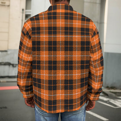 Orange Grey And White Tartan Print Men's Shirt Jacket
