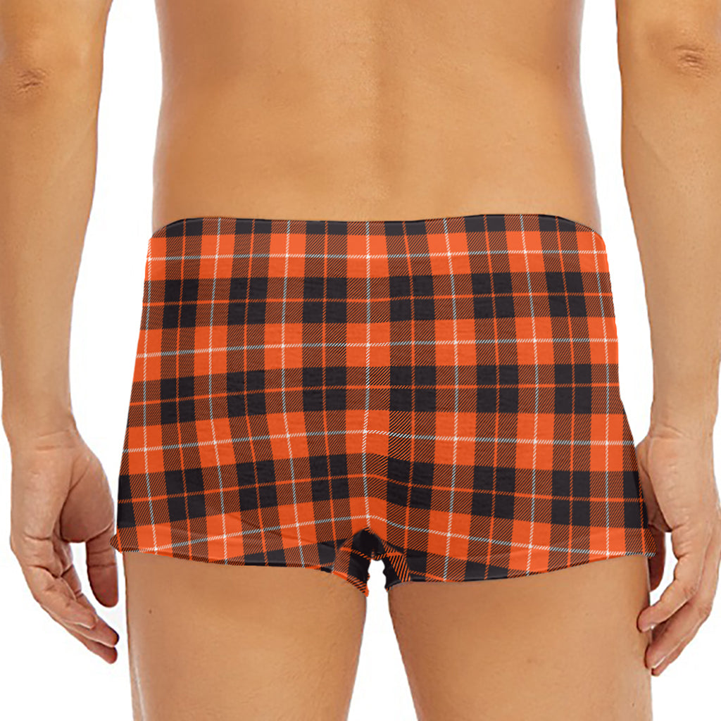 Orange Grey And White Tartan Print Men's Short Boxer Briefs