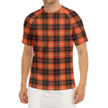 Orange Grey And White Tartan Print Men's Short Sleeve Rash Guard