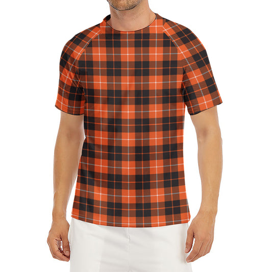 Orange Grey And White Tartan Print Men's Short Sleeve Rash Guard