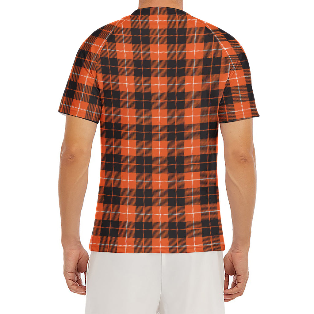 Orange Grey And White Tartan Print Men's Short Sleeve Rash Guard