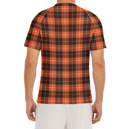 Orange Grey And White Tartan Print Men's Short Sleeve Rash Guard
