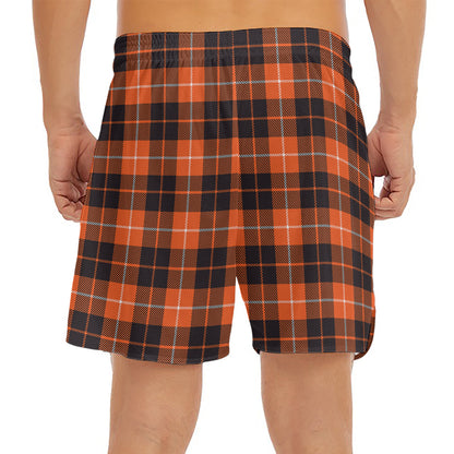 Orange Grey And White Tartan Print Men's Split Running Shorts