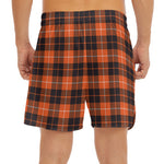 Orange Grey And White Tartan Print Men's Split Running Shorts