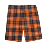 Orange Grey And White Tartan Print Men's Sports Shorts