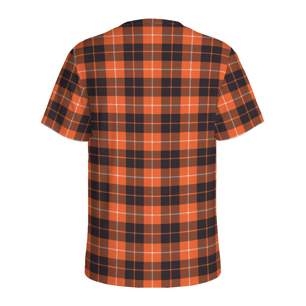 Orange Grey And White Tartan Print Men's Sports T-Shirt