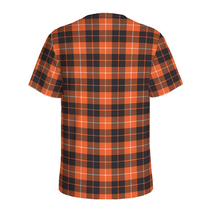 Orange Grey And White Tartan Print Men's Sports T-Shirt