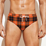 Orange Grey And White Tartan Print Men's Swim Briefs