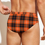 Orange Grey And White Tartan Print Men's Swim Briefs