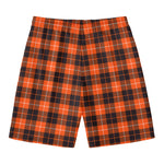 Orange Grey And White Tartan Print Men's Swim Trunks