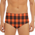 Orange Grey And White Tartan Print Men's Triangle Swim Briefs