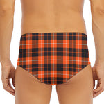 Orange Grey And White Tartan Print Men's Triangle Swim Briefs