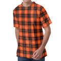 Orange Grey And White Tartan Print Men's Velvet T-Shirt