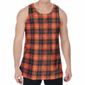 Orange Grey And White Tartan Print Men's Velvet Tank Top