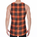 Orange Grey And White Tartan Print Men's Velvet Tank Top