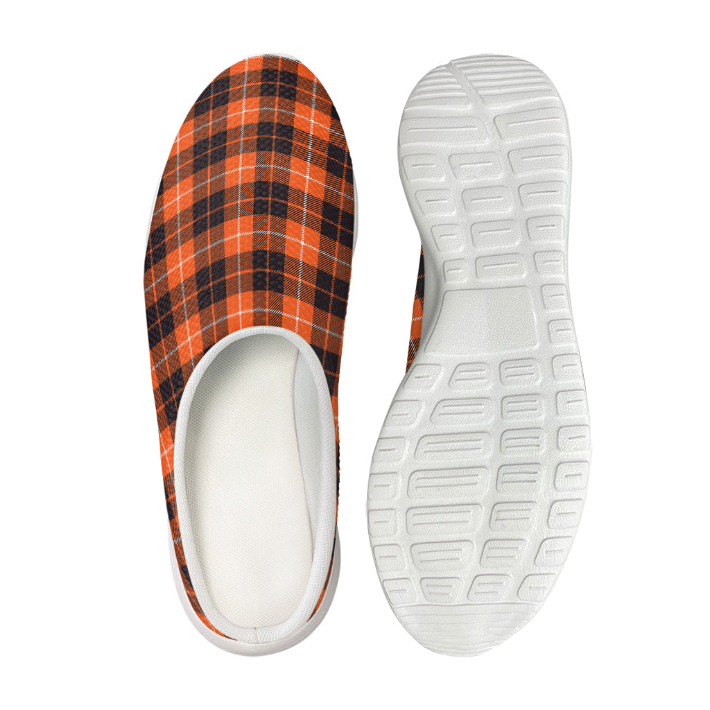 Orange Grey And White Tartan Print Mesh Casual Shoes