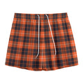 Orange Grey And White Tartan Print Mesh Shorts