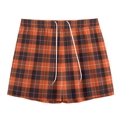 Orange Grey And White Tartan Print Mesh Shorts