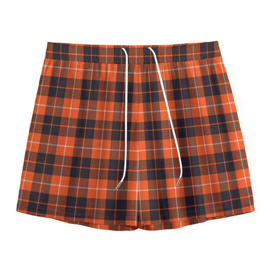 Orange Grey And White Tartan Print Mesh Shorts