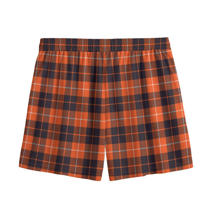 Orange Grey And White Tartan Print Mesh Shorts