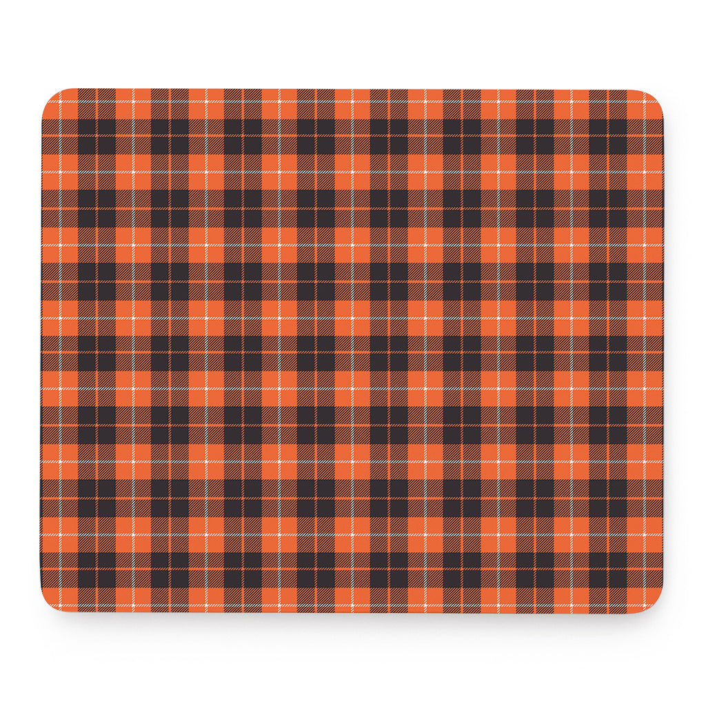 Orange Grey And White Tartan Print Mouse Pad