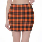 Orange Grey And White Tartan Print Pencil Mini Skirt